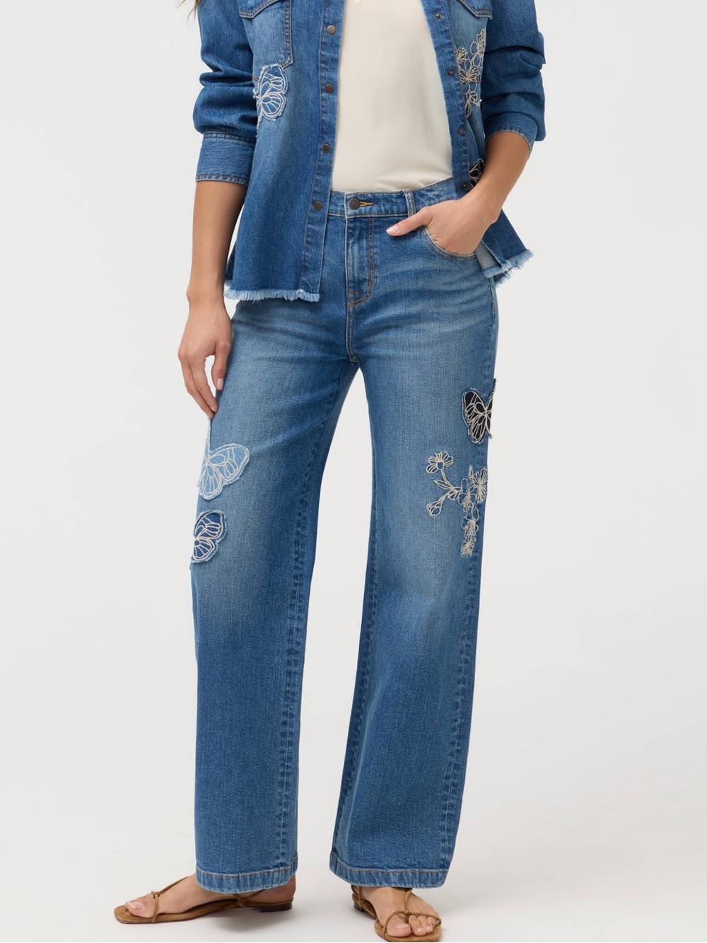 Johnny Was The Straight Wide Leg Butterfly Jean in Mariposa Garden